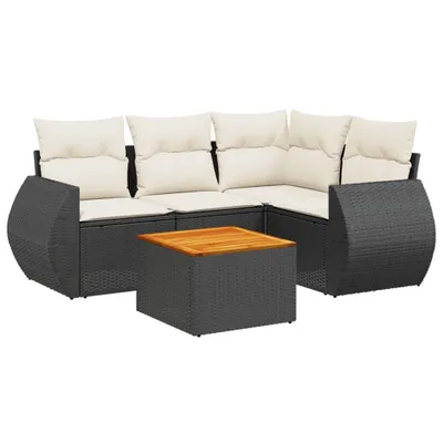 Produktbild von vidaXL 5-tlg. Garten-Sofagarnitur mit Kissen Schwarz Poly Rattan