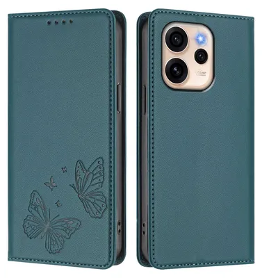 Image de Étui en cuir pour Oppo Reno15 F, étui de protection type portefeuille en cuir gaufré « papillon » avec support, vert