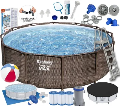 Produktbild von XXL SET 56709 Steel Pro Max Pool Schwimmbecken Rattanoptik Frame Pool 366x100 cm Pumpe SET viel Zubehör