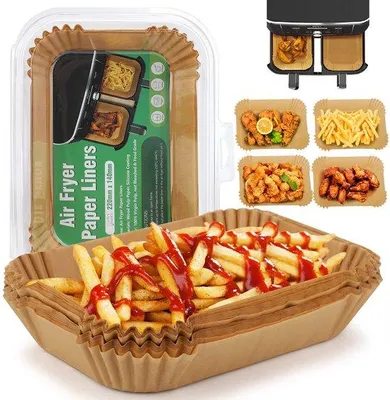 Image de Papier pour friteuse à air chaud pour friteuses à deux zones, 22 x 14 cm, 100 feuilles, accessoires jetables pour friteuses à air chaud