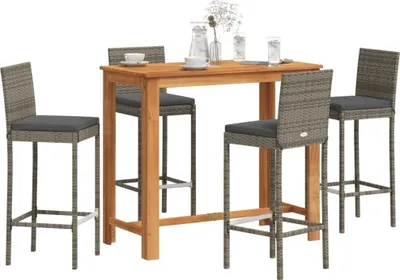 Produktbild von Möbel 5-tlg. Gartenbar-Set Grau Massivholz Akazie und Poly Rattan - Gartenmöbelgarnituren 3295279