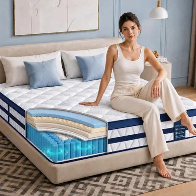 Productafbeelding van Matras 90x200, 26 cm dik, met geïntegreerde toplaag, 7-zone pocketvering matras H3/H4 – premium tijk van 420 g/m²