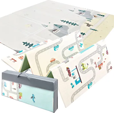 Produktbild von mamabrum Mamabrum Spieldecke - Berge und Verkehr - Doppelseitig XXL - Faltbar 1 cm dick - Spielmatte - Spielteppich - Baby - Schaumstoff - 180 x 200 cm