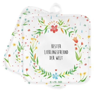 Produktbild von Mr. & Mrs. Panda Topflappen Lieblingsfreund - Geschenk, Partner, Lieblingsmensch, Freund, Topfuntersetzer, Kochlappen, bester, Ofenlappen, Liebe, topfhalter, Set