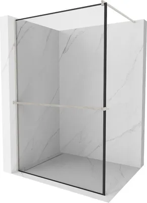 Produktbild von Mexen Kioto+ Duschwand mit Walk-in Regal 90 x 200 cm, schwarzes Muster, gebürsteter Nickel - 800-090-121-97-70