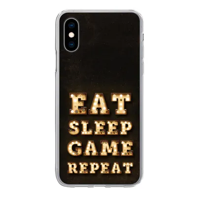 Produktbild von MuchoWow® Handyhülle Schutzhülle Hülle für iPhone X Spiele - Spiele - Zitate - Sprichwörter - Eat sleep game repeat Silikon Softcase Handy Hülle - Handyhülle