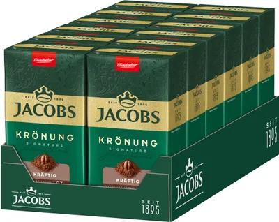 Produktbild von JACOBS Filterkaffee Krönung Kräftig Pulver-Kaffee Röstkaffee gemahlen 12 x 500 g