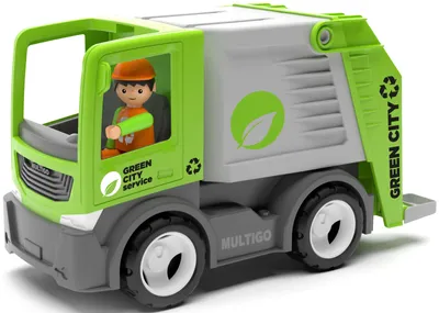 Produktbild von Multigo Müllwagen LKW Lastwagen mit Spielfigur Mülltonne Müllabfuhr Fahrzeug +3J