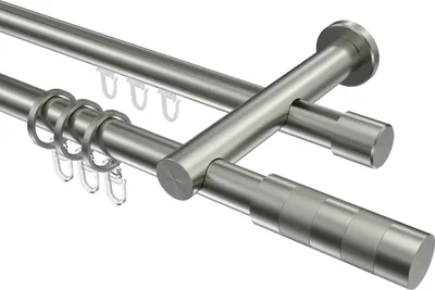 Produktbild von Interdeco Rundrohr-Innenlaufstange / Gardinenstange (Kombination) Edelstahl-Optik, Typ Platon Mavell (Zylinder Bicolor), 20 mm Ø 2-läufig, 520 cm