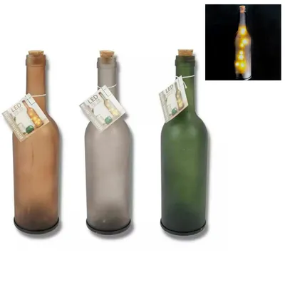 Produktbild von 3er Set Glasflasche mit Korken je 8 LEDs Batteriebetrieb Flasche Beleuchtet Flaschenlicht Dekolampe