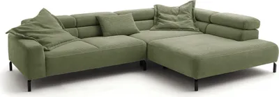 Produktbild von KAWOLA Sofa DELIA Ecksofa Cord olivgrün mit motorischem Sitzvorzug Recamiere rechts