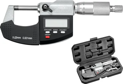 Produktbild von SucceBuy Digitale Bügelmessschraube, Messbereich 0–25,4 mm, Auflösung 0,001 mm, Präzision 0,003 mm, LCD-Display, Zoll/mm-Umschaltung, Hartmetallspitze, inklusive Aufbewahrungskoffer