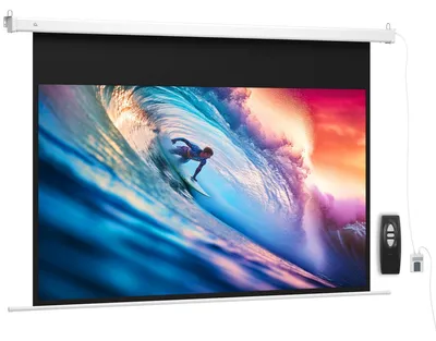 Obrázek produktu pro Elektrické projektorové plátno, 120 palců, formát 16:9, HD 4K | Barva: bílá | Rozměry: 8 x 293 x 193 cm