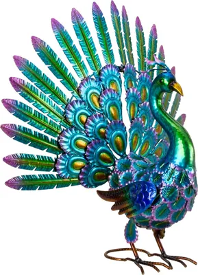 Produktbild von Moderne Gartenfigur Gartenskulptur Pfau aus Metall mehrfarbig Höhe 52 cm Breite 55 cm