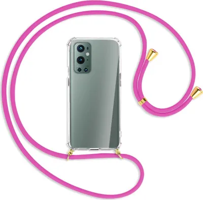 Produktbild von Handykette Backcover-Schutzhülle mit Band (Metall goldfarben) für OnePlus 9 Pro - hot pink