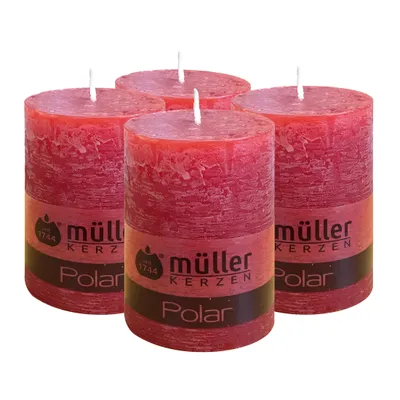 Imagen del producto de Velas Müller, velas cilíndricas POLAR, rojas - larga duración de combustión, 46 horas - juego de 4 unidades [1x4] - sin goteo - vela con efecto lavanda, 68x100 mm