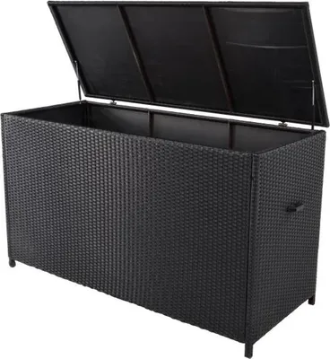 Produktbild von Kissenbox Schwarz - Aluminiumrahmen & Korbgeflecht - 165x67x95 cm