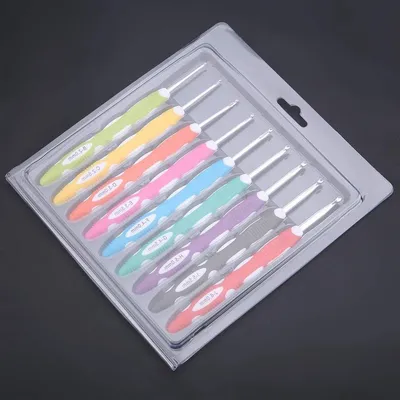Complete Häkelnadelset mit 9 Stück - Ergonomische Aluminium-Häkelnadeln mit komfortablem Griff für einfaches Stricken und