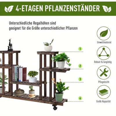 Zdjęcie produktu dla Półka na rośliny, 123x33x80 cm – 4-poziomowa podставка na kwiaty wykonana z litego, impregnowanego drewna