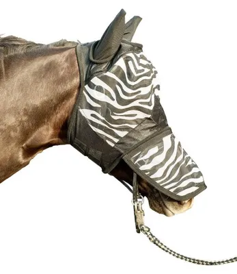 Productafbeelding van Vliegenmasker Paard - Zebra Masker - Bescherming Insecten - Scheurbestendig Garen - 18 x 16 cm - Wit Zwart