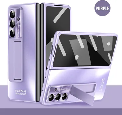 Image de Coque PC rigide pour Samsung Galaxy Z Fold 7, support, protection d'écran et protection de l'objectif de l'appareil photo Violet