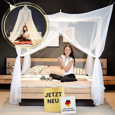 Obrázok produktu pre Pravý baldachýn XXL so sieťou proti komárom, biely, pre veľké postele