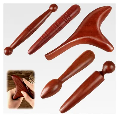 Produktbild von 5 Stück Massage Holz, Massagestäbchen Triggerpunkt Drücker aus Holz, Massagewerkzeug für Schulter, Rücken und Beine