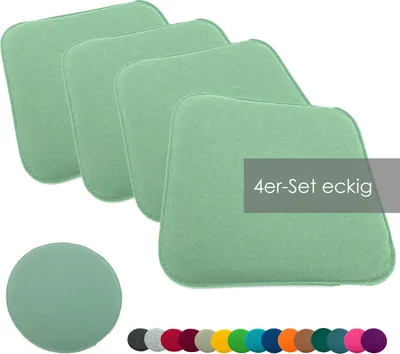 Produktbild von heimtexland ® Sitzkissen Set Filz Stuhlkissen Stuhlauflage Filzkissen Stuhl Polster Kissen Typ631 4er Set 35 x 35 cm Eckig Mint
