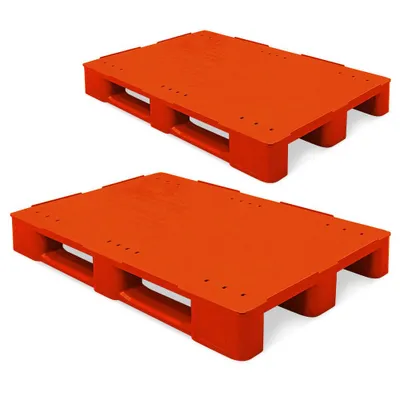 Produktbild von 2 Kunststoffpaletten im Euromaß, LxBxH 1200x800x145 mm, geschlossen, rot