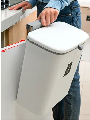 Zdjęcie produktu dla Pojemnik na odpady z pokrywą 9L Pojemnik na odpady kuchenne Mały wiszący pojemnik na odpady Plastikowy pojemnik na kompost Odporny na zapachy pojemnik na odpady Drzwiczki do powieszenia do domu mobilnego Szafka kuchenna (biały)