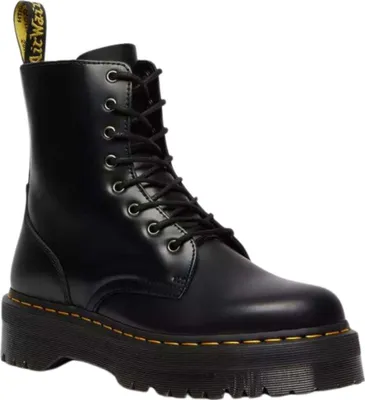 A black Dr. Martens boot with a platform sole.