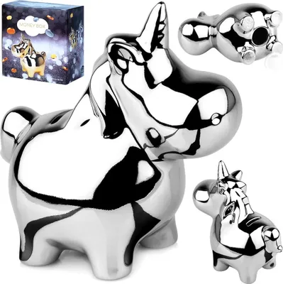 Zdjęcie produktu dla Skarbonka ceramiczna srebrna lustrzana 18x10,5 cm