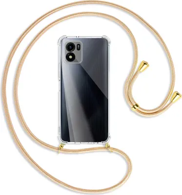 Produktbild von Handykette Backcover-Schutzhülle mit Band (Metall goldfarben) für vivo Y01, vivo Y15s (V2120, 6.51'') - Goldkordel