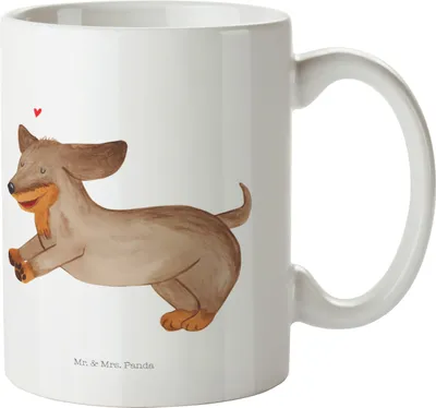 Produktbild von Mr. & Mrs. Panda Haferl Hund Dackel - Weiß - Geschenk, Kinderbecher, Trinklernbecher, Pott, Kindertasse, Herz, Dachshund, Plastikbecher, Sprüche