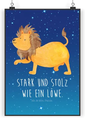Produktbild von Mr. & Mrs. Panda Bild Sternzeichen Löwe DIN A3 - Sternenhimmel Blau - Geschenk, August, Kunstdruck, König Der Tiere, Deko, Geburtstag, wanddeko, Juli, drucke, Wandbild