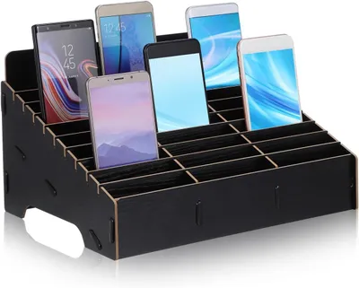 Produktbild von Geflochtener Schreibtisch-Organizer schwarz für Telefon 12.4 x 9.25 x 7.48 in