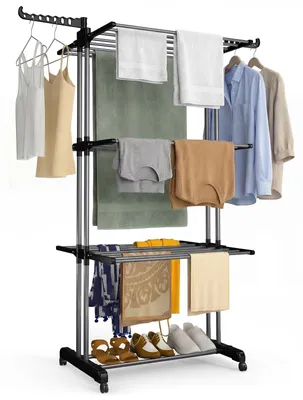 Produktbild von VOUNOT® 4 Ebenen Wäscheständer Turm mit Rollen 126x63x170 cm Schwarz-Grau