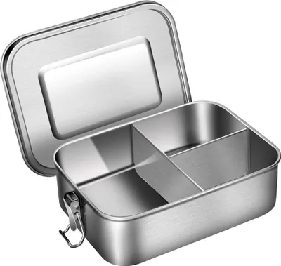 Produktbild von Edelstahl Bento Lunch Box, 1400ml Bento Brotdose für Kinder und Erwachsene, Metall Lunchbox mit 3 Fächern und Silikondichtung