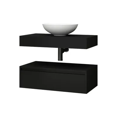 Immagine prodotto di BELVIT Linuva MDF vanity unit - mobile bagno sospeso con cassetto e ripiano, moderno, nero opaco/rovere/bianco opaco, 80×50 cm e 120×50 cm