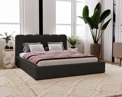 Obrázek produktu pro Manželská postel Diana 180x200 - Velvet, sametová látka, manželská postel s roštem, čalouněná postel černá (Amor Velvet 4322)