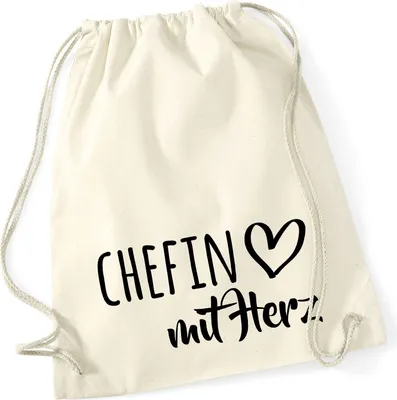 Produktbild von Huuraa Turnbeutel Chefin mit Herz 12 Liter Natural Baumwolle Rucksack Geschenkidee