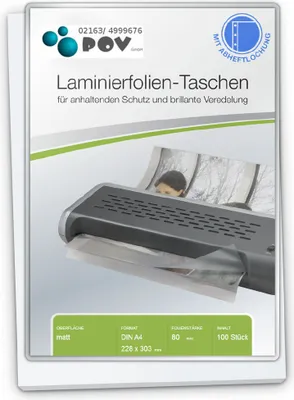 Produktbild von Laminierfolien A4 (228 x 303 mm), 2 x 80 mic, matt, zum Abheften