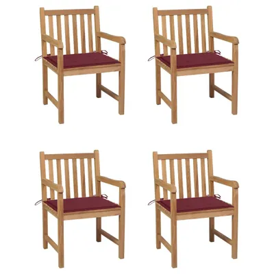 Produktbild von Gartenstühle 4 Stk. mit Weinroten Kissen Massivholz Teak