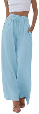 Image de Pantalon en lin pour femmes, coupe ample et taille élastique