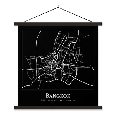 Produktbild von MuchoWow® Textilposter Bangkok - Karte - Stadtplan 120x120 cm mit schwarzem Rahmen - Aufhängungsset