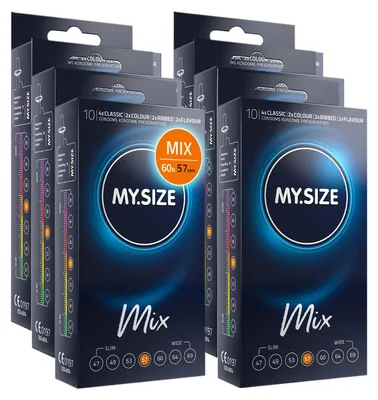 Image de Préservatifs My.Size Mix taille 4, 57 mm, paquet économique, | 60 pièces | Préservatifs en 4 variétés excitantes, aromatisés, colorés, à picots et classiques
