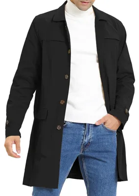 Immagine prodotto di Cappotto trench da uomo, modello monopetto, con bottoni, giacca lunga