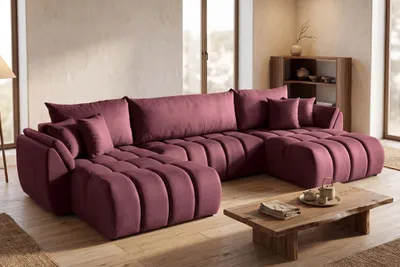 Produktbild von Wohnlandschaft mit Schlaffunktion COLLIN Sofa in Stoff Monolith Weinrot