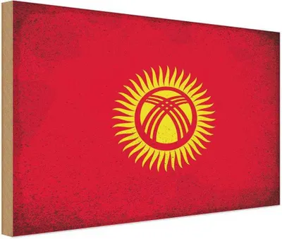 Produktbild von vianmo Holzschild 20x30 cm Kirgisistan Kyrgyzstan Vintage Flagge Fahne Wappen