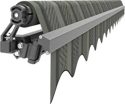Produktbild von Gelenkarmmarkise 3,5x2,5 Stoffdessin 5907 (Platinum) Gestell DB703 dunkelgrau Handkurbel Rechts inkl. Handlurbel